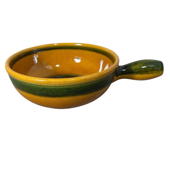 Landert Other - Landert 20 Two Tone Mustard Yellow Green Stripe Fondue Casserole Stoneware Pot
